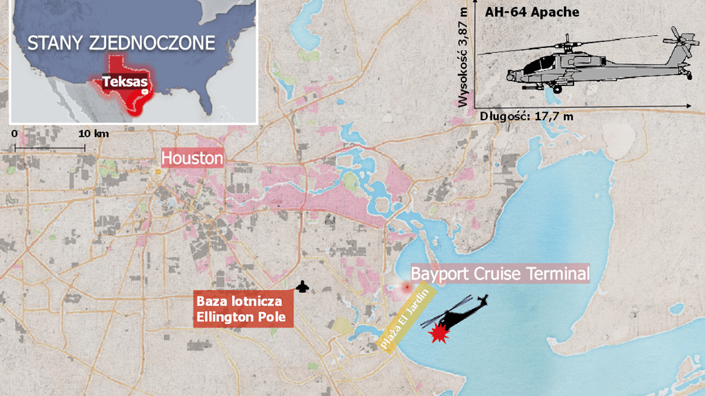 Katastrofa AH-64 Apache w Houston. Mapa: Defence24