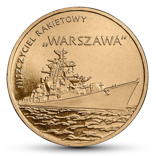 Moneta z niszczycielem rakietowym ORP „Warszawa” będzie „wodowana” 4 maja w Warszawie  – fot. NBP

