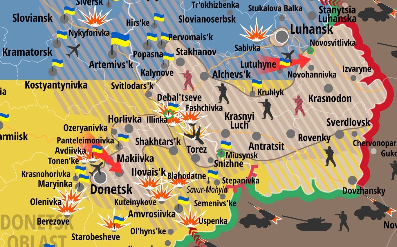 Sytuacja na froncie ukraińskiej operacji antyterrorystycznej z dnia 15 sierpnia br. Fot. mediarnbo.org/Defence24.pl