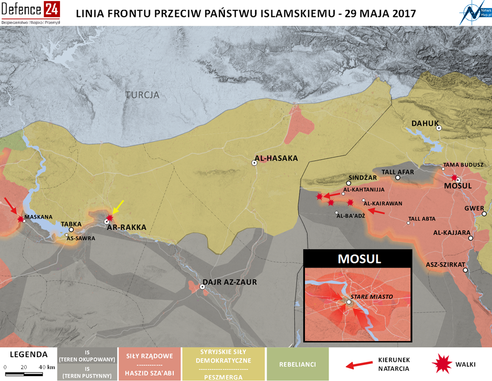 Linia frontu przeciwko IS - 29 maja 2017. Mapa: Defence24.pl