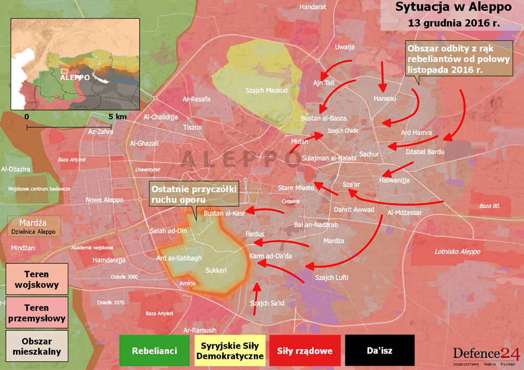 Aleppo 13 XII. Mapa: Defence24.pl