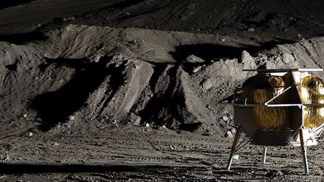 Artystyczna wizja księżycowego lądownika Peregrine firmy Astrobotic na Srebrnym Globie. Ilustracja: Astrobotic Technology