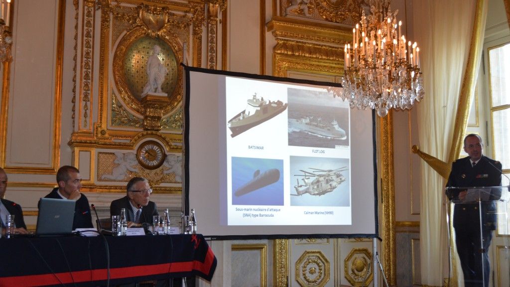 Na konferencji prasowej w dowództwie francuskiej marynarki wojennej w Paryżu przedstawiono najważniejsze informacje dotyczące wystawy morskiej Euronaval 2014 – fot. M.Dura