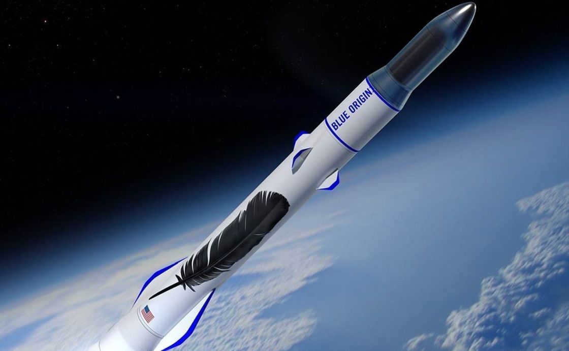 Artystyczna wizja rakiety nośnej New Glenn. Ilustracja: Blue Origin