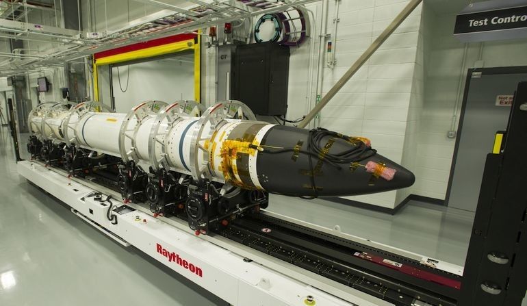 SM-3 Block IIA missile on a test-bed. Image Credit: Raytheon