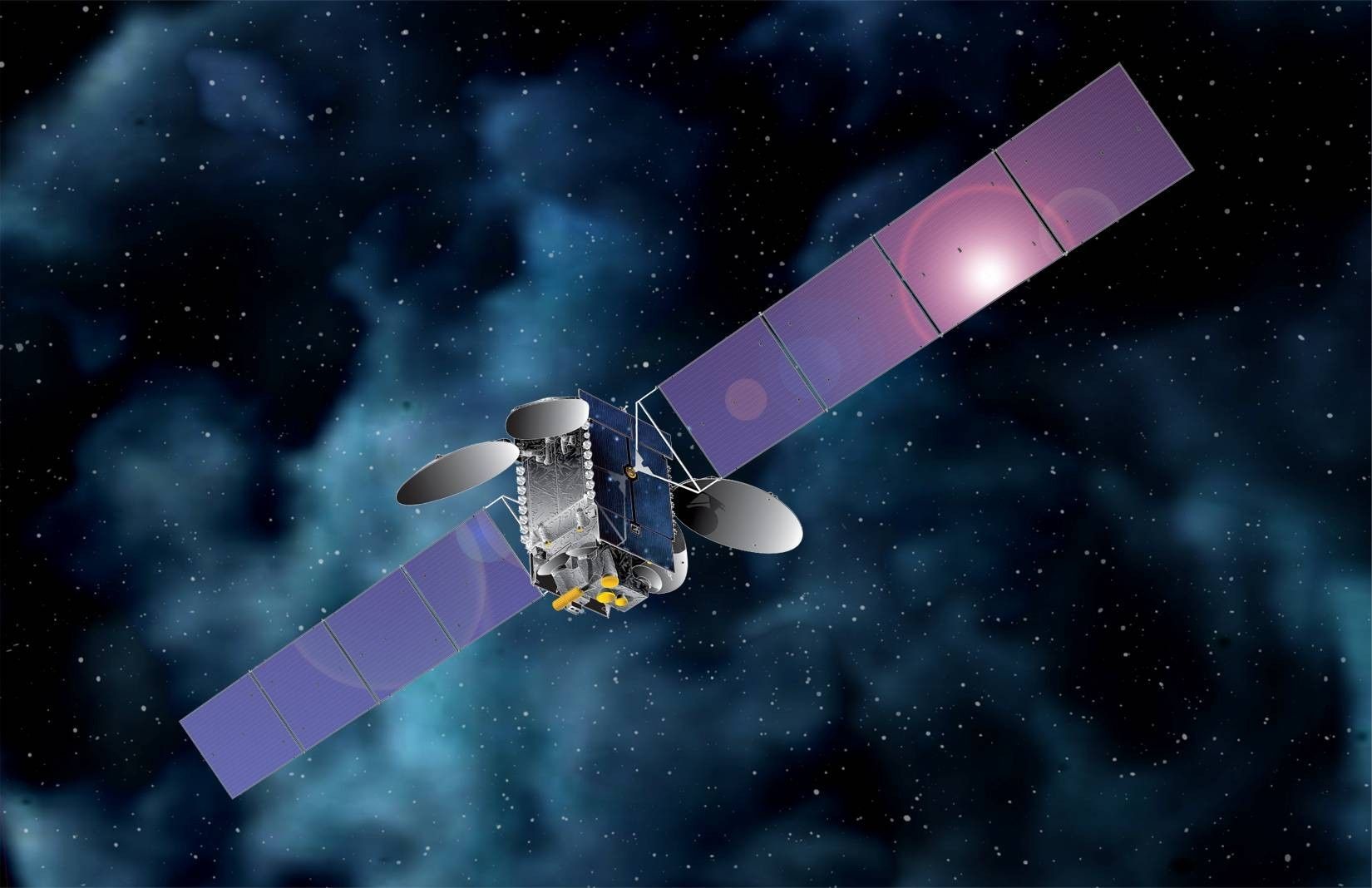 Artystyczna wizja satelity AsiaSat-8. Ilustracja Space Systems Loral