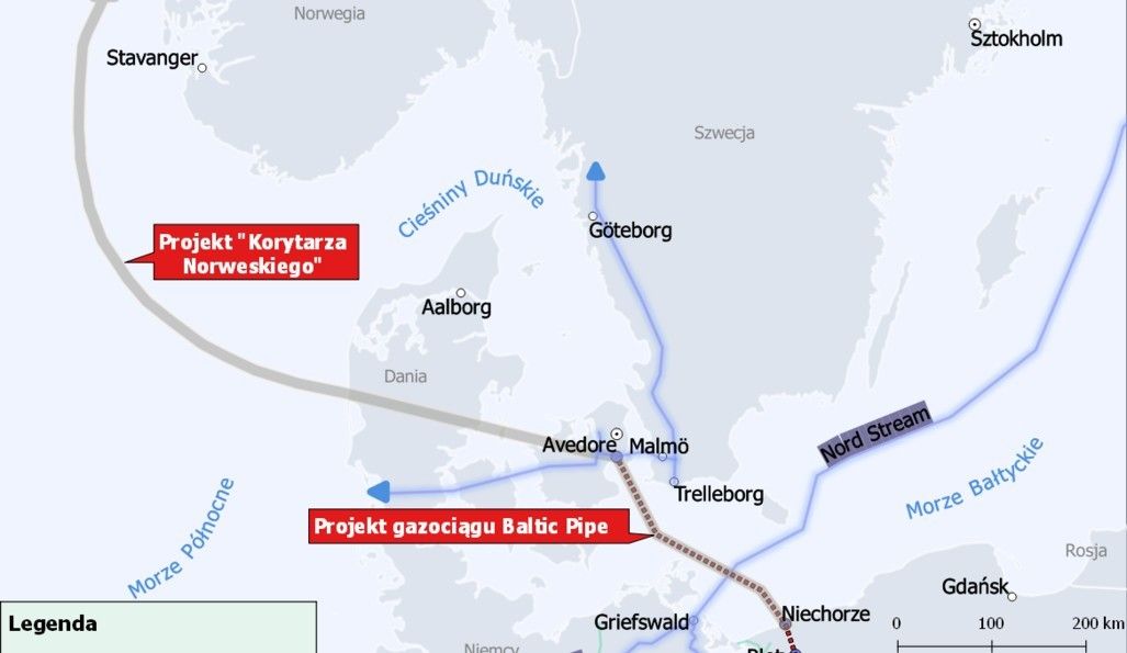 Korytarz Północny składający się z gazociągu Baltic Pipe i towarzyszącej infrastruktury.