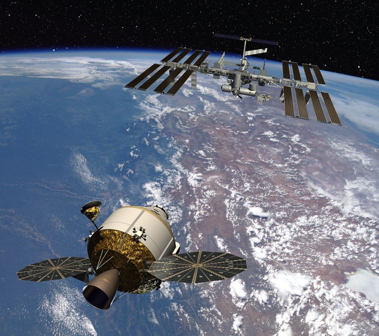 Czy kapsuła Orion będzie wozić astronautów na ISS? Ilustracja: NASA