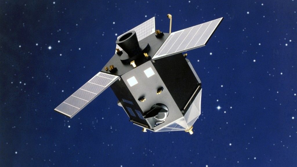 Satelita astrometryczny Hipparcos. Ilustracja: airbusgroup.com