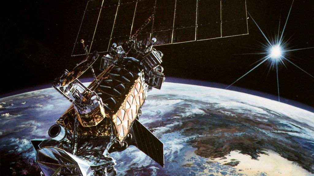 Wizualizacja przedstawiająca satelitę DMSP na orbicie. Ilustaracja: Lockheed Martin / lockheedmartin.com