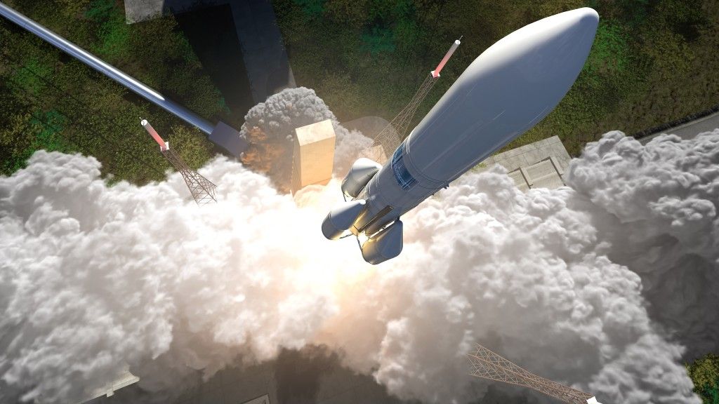 Wizja startu rakiety nośnej Ariane 6. Ilustracja: Airbus Defence & Space