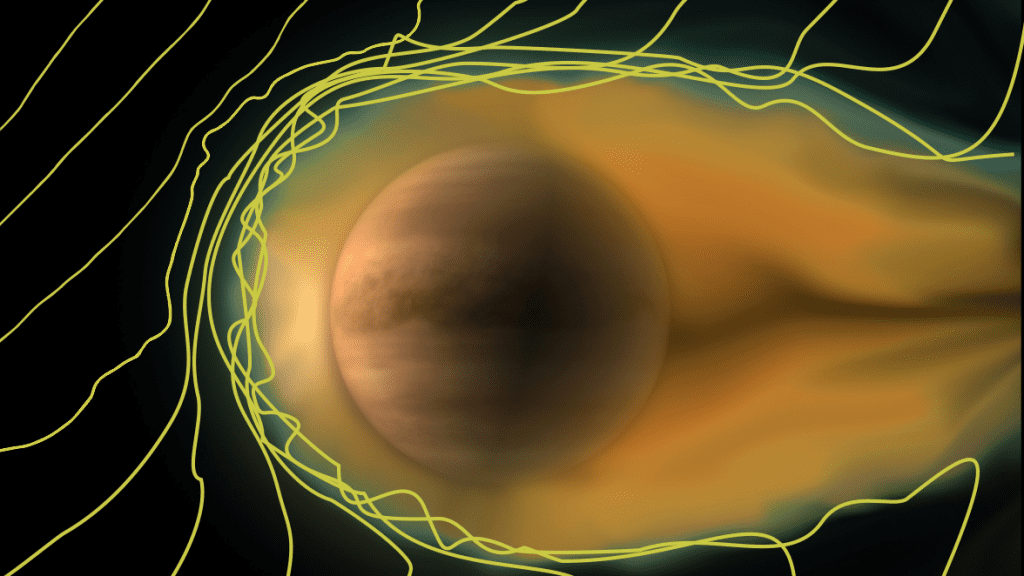 Jonosfera Wenus pod działaniem wiatru słonecznego, ilustracja: ESA