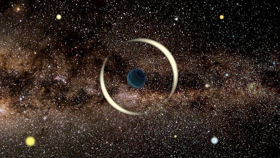 Artystyczna wizja soczewki grawitacyjnej wywołanej przez planetę swobodną. Ilustracja: dr Jan Skowron, OA UW