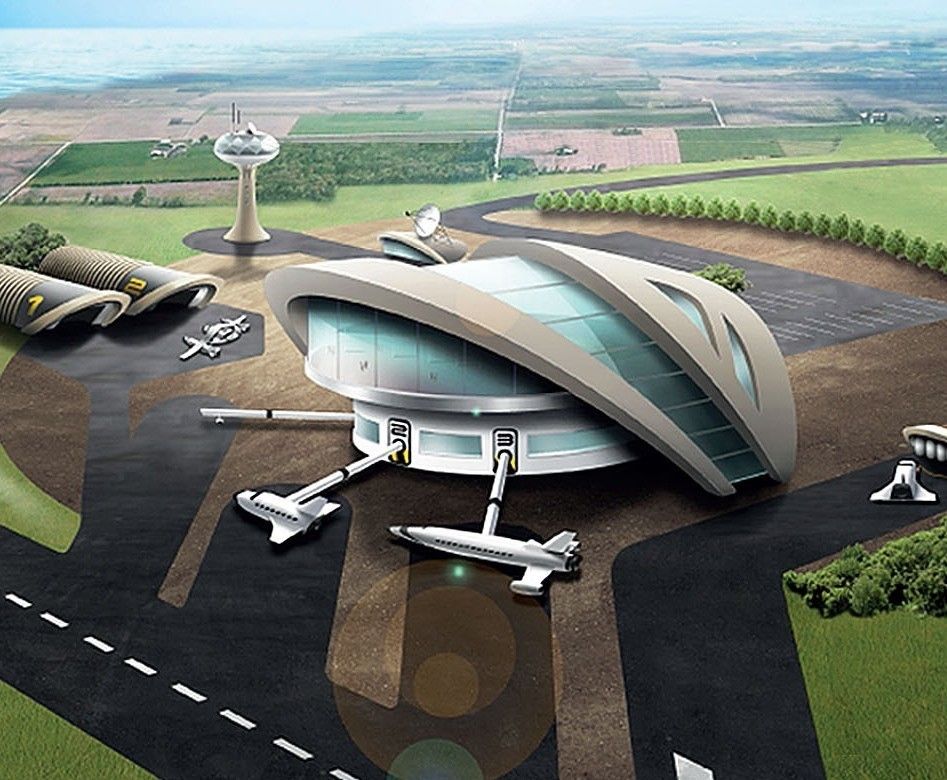 Artystyczna koncepcja przewidywanego kształtu brytyjskiego portu kosmicznego, rys. UK Space Agency / ukspace.org