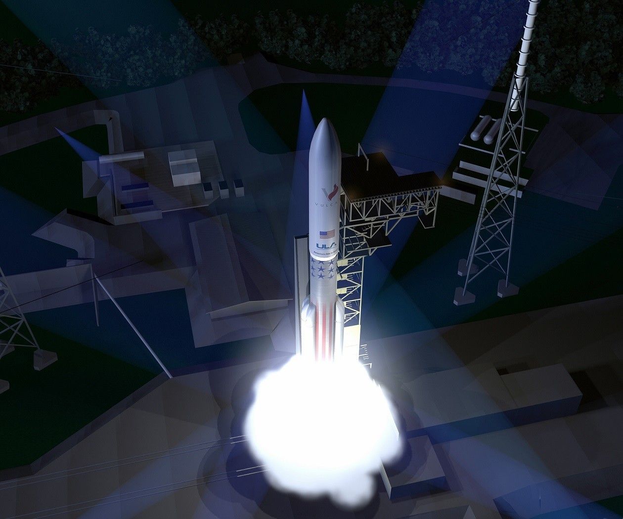 Wizualizacja startu zmodernizowanej wersji rakiety Vulcan; Ilustracja: ULA / ulalaunch.com