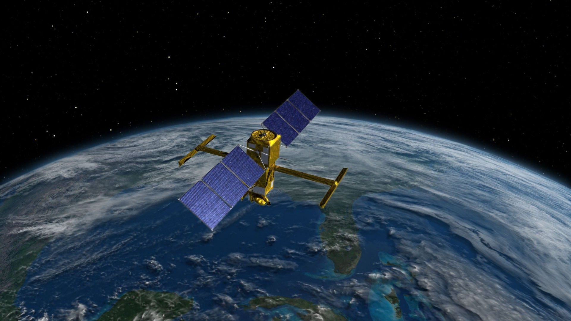 Artystyczna wizja satelity SWOT na orbicie. Ilustracja: NASA/JPL-Caltech