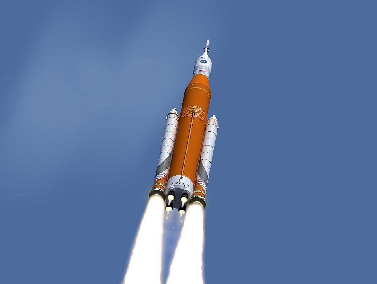Startująca rakieta Space Launch System - wizualizacja. Ilustracja: NASA / nasa.gov