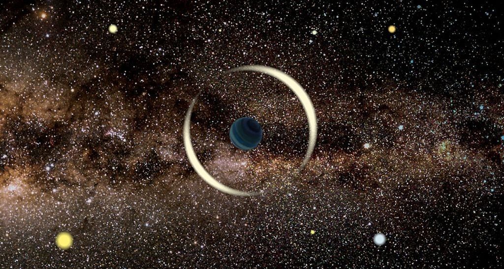 Artystyczna wizja soczewki grawitacyjnej wywołanej przez planetę swobodną. Ilustracja: dr Jan Skowron, OA UW