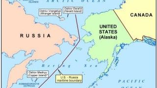 Na mapie zaznaczono sporne wyspy, które Departament Stanu USA chce pozostawić po stronie rosyjskiej oraz linię Baker-Szewardnadze. Źródło: conservativepapers.com