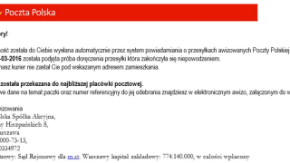 Fałszywy mail podszywający się pod Pocztę Polską