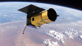 Koncepcja graficzna przedstawiająca multizakresowy instrument obserwacyjny Akryd firmy Planetary Resources do wykrywania, śledzenia i badania składu mineralnego obiektów kosmicznych w przestrzeni okołoziemskiej. Ilustracja: Planetary Resources / planetaryresources.com