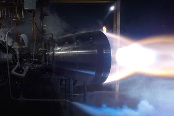 Test silnika BE-4. Fot. Blue Origin