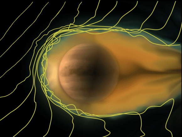 Jonosfera Wenus pod działaniem wiatru słonecznego, ilustracja: ESA