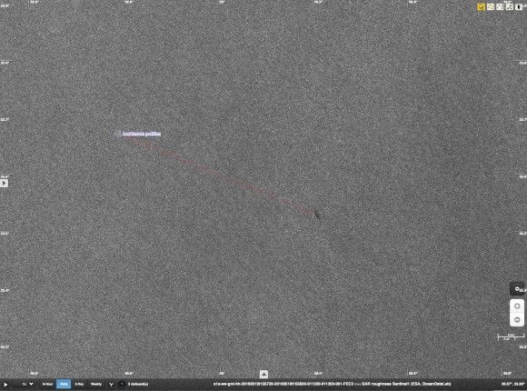 Plama ropy wykryta przez satelitę Sentinel-1A na Morzu Śródziemnym, fot. contains modified Copernicus Sentinel data [2016], processed by ESA & Sentinel-1 Mission Performance Centre