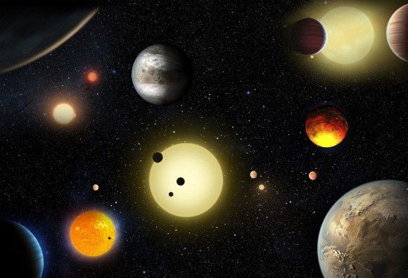 Wizja artystyczna układów planetarnych w pobliżu oddalonych gwiazd. Ilustracja: nasa.gov / W. Stenzel