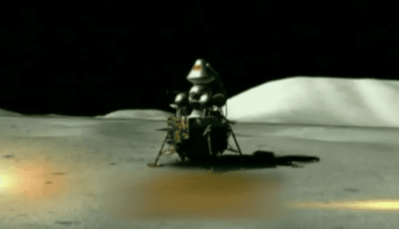 Artystyczna wizja lądownika Chang'e-5 na powierzchni Księżyca. Ilustracja: chińskie media