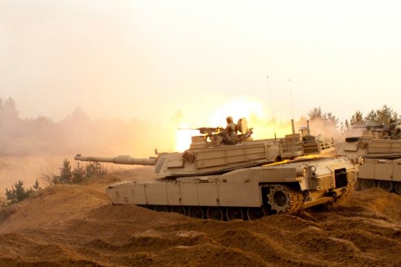 An Abrams tank taking part in exercises in Latvia. Photo: Sgt. Angela Parady/US DoD.