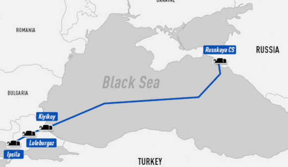 Plan postulowanej trasy gazociągu Turkish Stream. Fot. Gazprom.ru