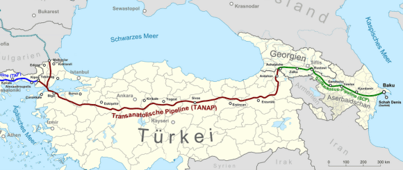 Fragment Południowego Korytarza Gazowego pomiędzy Azerbejdżanem a Grecją. Fot. Wikipedia