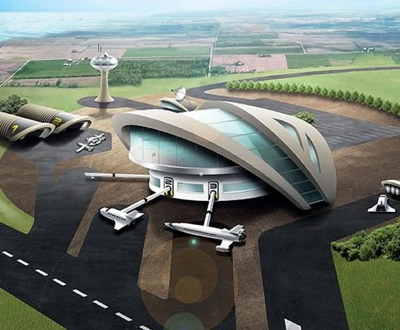 Artystyczna koncepcja przewidywanego kształtu brytyjskiego portu kosmicznego, rys. UK Space Agency / ukspace.org