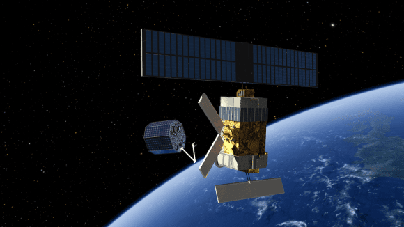 Wizja usuwania nieczynnego satelity z orbity, Ilustracja: ESA/Mixed-Reality Communication GmbH