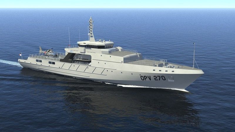Okręt patrolowy OPV 270, który w ciągu dwóch lat ma zostać dostarczony dla straży przybrzeżnej Filipin. Fot. OCEA 