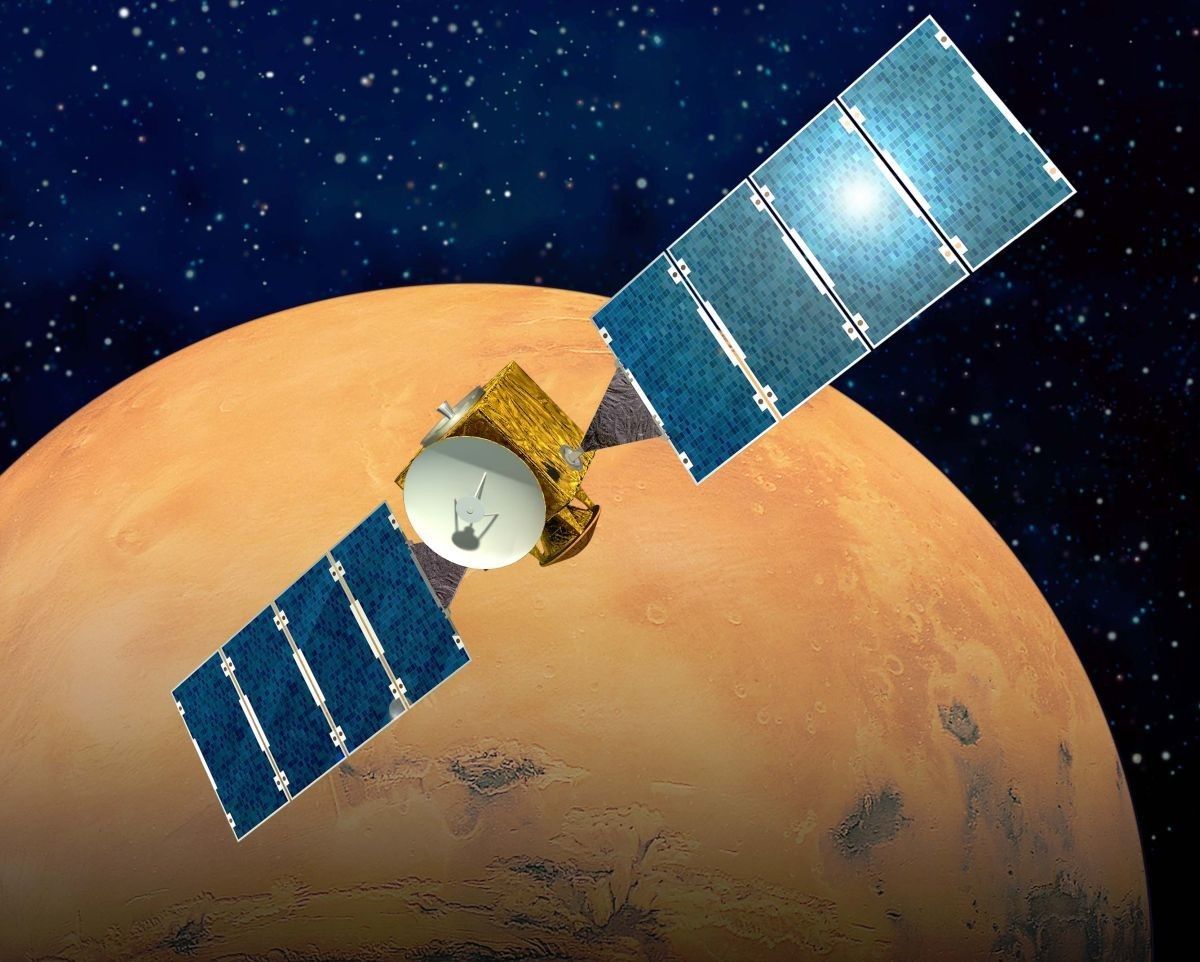 Artystyczna wizja sondy Mars Express na orbicie wokół Marsa. Ilustracja: ESA-D. Ducros