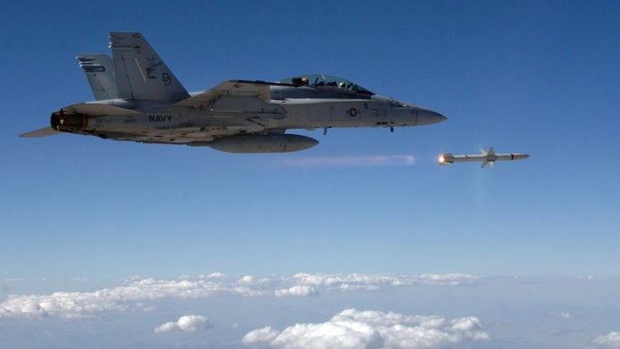 AARGM missile, as launched from Super Hornet fighter. Photo: US Navy.