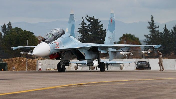 Rosyjski samolot myśliwski Su-30 w czasie działań w Syrii. Fot. mil.ru