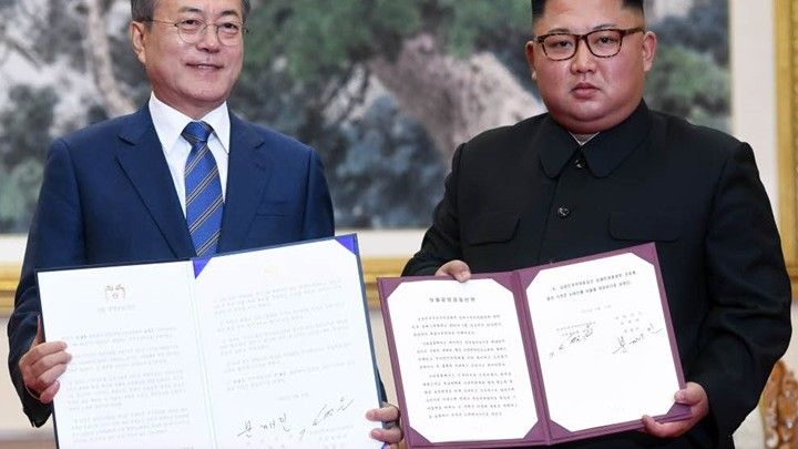 Wspólna deklaracja przywódców obu Korei. Fot. mofa.go.kr
