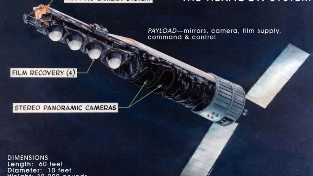 Satelita systemu HEXAGON. Ilustracja: domena publiczna