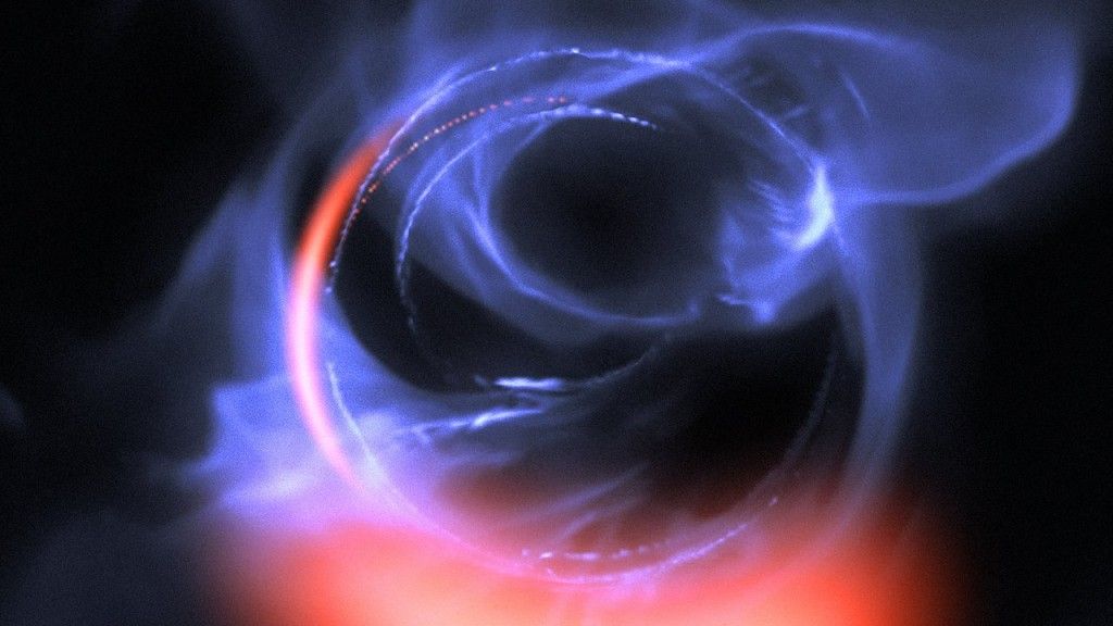 Artystyczna wizja materii krążącej bardzo blisko czarnej dziury. Ilustracja: ESO/Gravity Consortium/L. Calçada