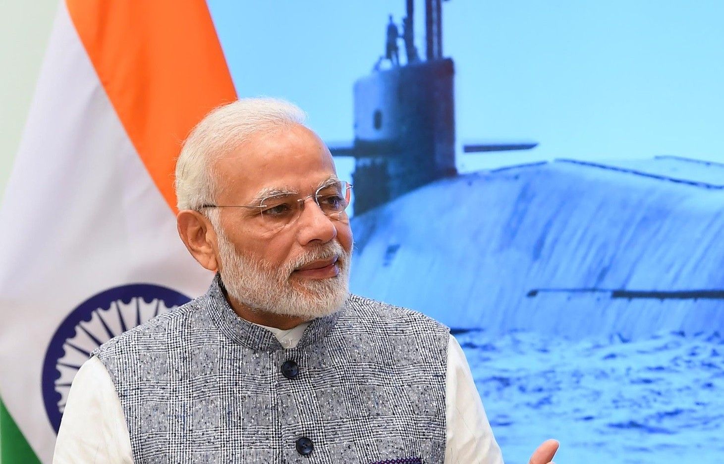 Premier Indii, Narendra Modi w trakcie prezentacji okrętu podwodnego INS Arihant. Fot. pmindia.gov.in