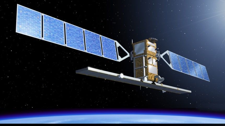 Obserwacyjny satelita radarowy Sentinel-1B, działający w ramach europejskiego programu Copernicus. Ilustracja: Thales Alenia Space