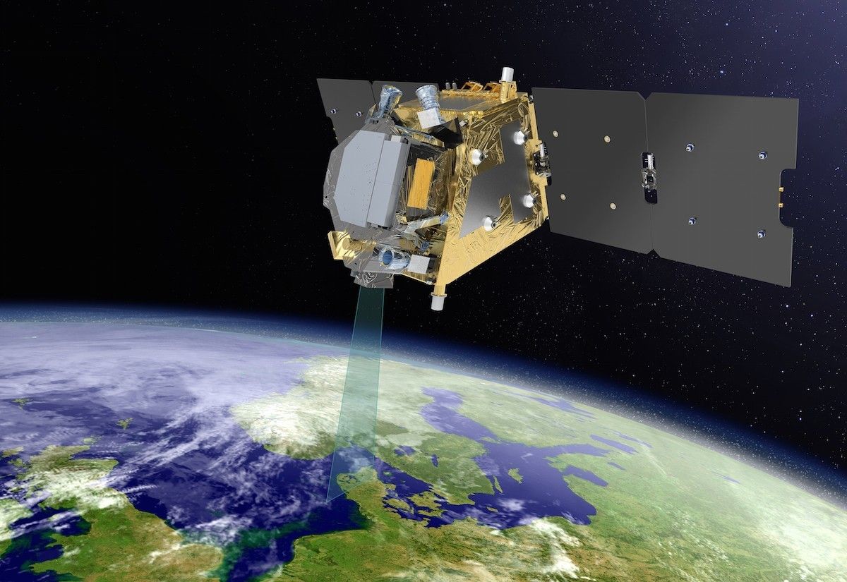 Artystyczna wizualizacja satelity FLEX na orbicie. Ilustracja: Thales Alenia Space
