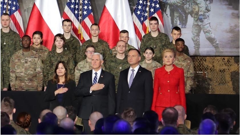 Polish President Andrzej Duda and US Vice President Mike Pence with their spouses, meeting the Polish and American soldiers. Image Credit: Rafał Lesiecki / Defence24.pl