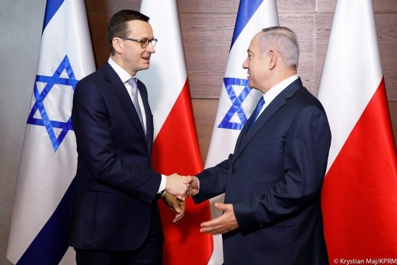 Premierzy:  Polski Mateusz Morawiecki (z lewej) i Izraela - Benjamin Netanjahu podczas KOnferencji Bliskowschodniej w Warszawie / Fot. Krystian Maj/KPRM