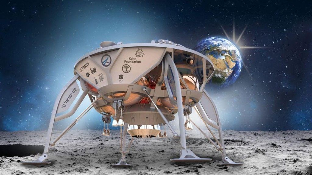 Artystyczna wizja lądownika Beresheet na Księżycu. Ilustracja: SpaceIL
