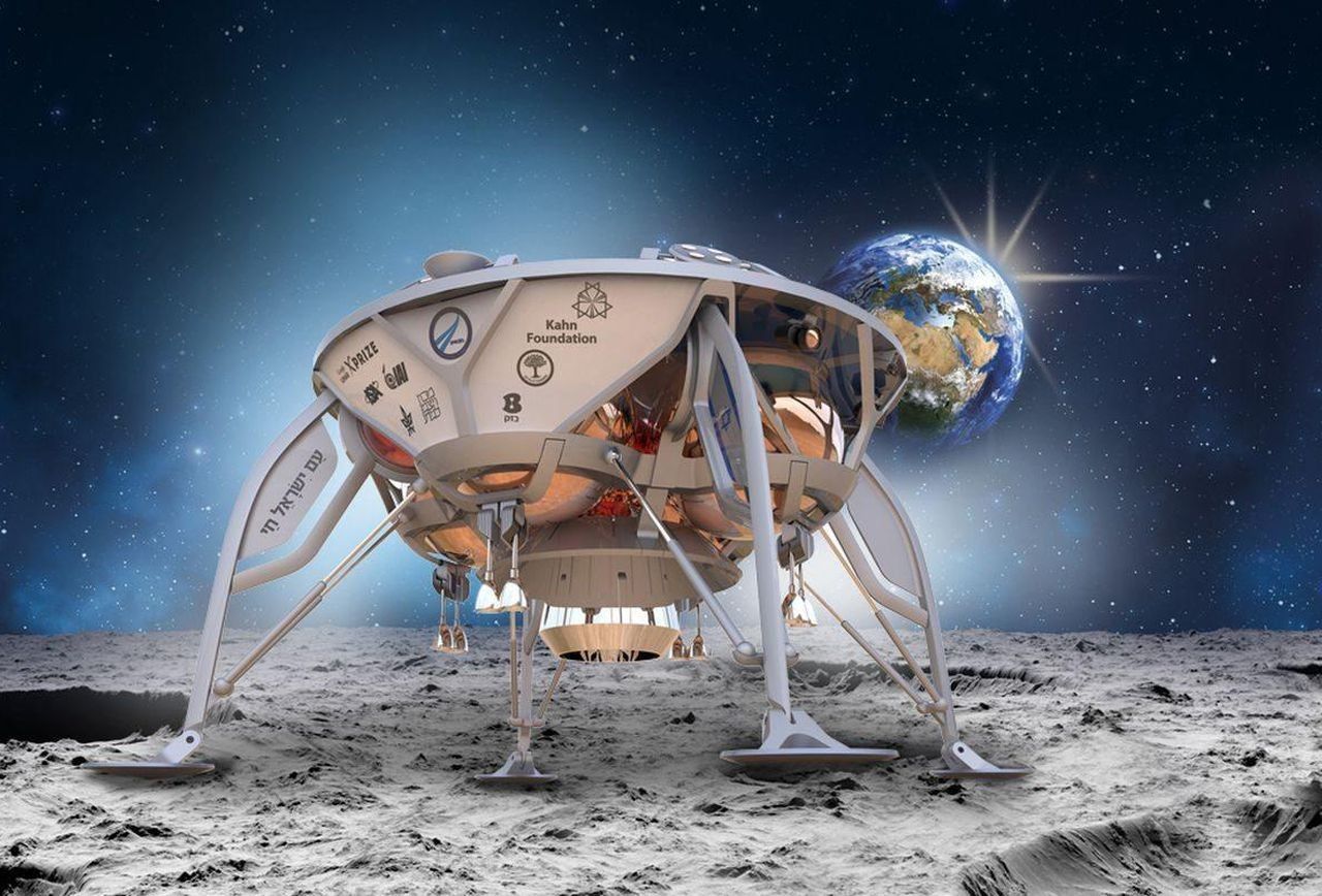 Artystyczna wizja lądownika Beresheet na Księżycu. Ilustracja: SpaceIL