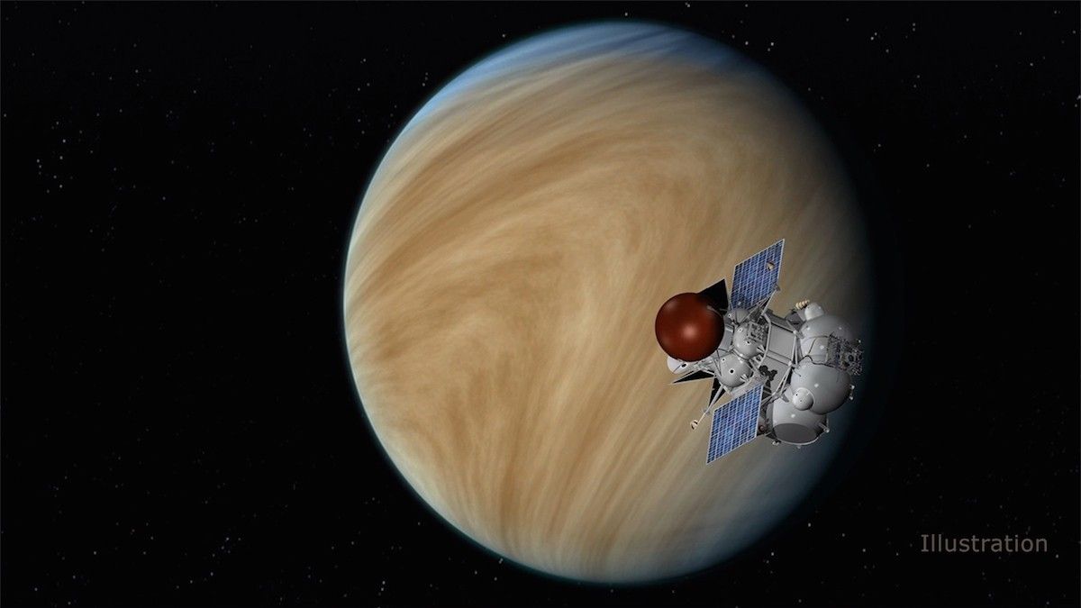Artystyczna wizualizacja sondy Wenera-D w pobliżu Wenus. Ilustracja: NASA/JPL-Caltech